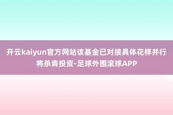 开云kaiyun官方网站该基金已对接具体花样并行将杀青投资-足球外围滚球APP